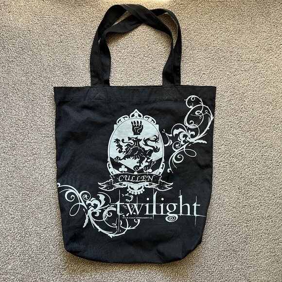 The Twilight Saga 100% Cotton Canvas Tote Bag Black Gray Cullen Family Crest O/S - Picture 3 of 7